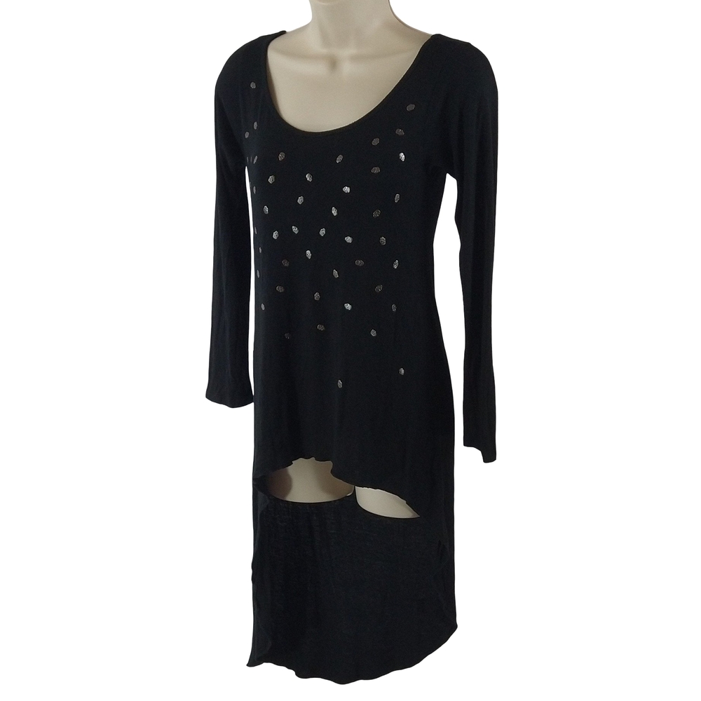 JC Fits Black Long Sleeve High Low Top with Skull Accents